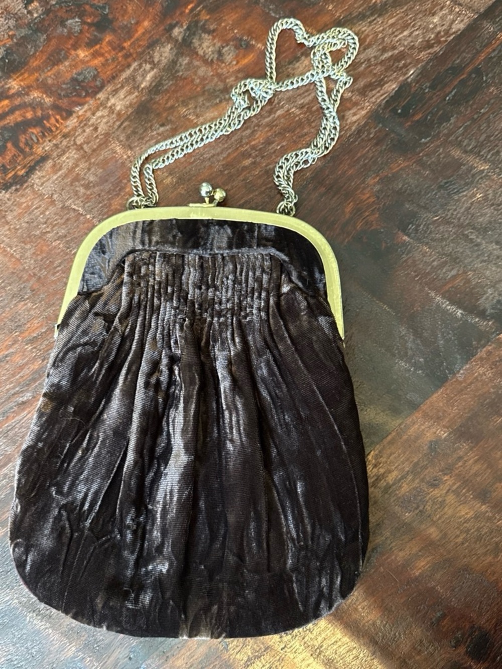 Vintage Chocolate Brown Velvet Evening Bag with Chain